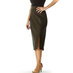 Ann Taylor NWT Black Olive Green Zipper Detail Pencil Textured Midi Skirt
